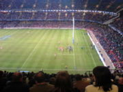 The Llanelli Scarlets playing Bath Rugby during a Powergen Cup match at the Millennium Stadium.