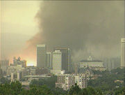 A rare F2 tornado forms in downtown Salt Lake City on August 11, 1999 (orange fireball is substation exploding).