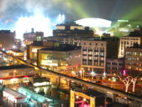 Looking towards Ford Field the night of Super Bowl XL.