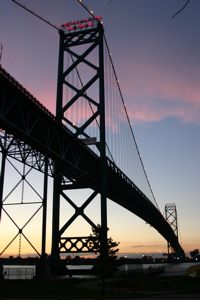 Ambassador Bridge from the Canadian side of the Detroit River.