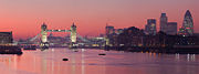 Sunset over the River Thames towards Tower Bridge.