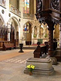 His tombstone in the Castle Church in Wittenberg.