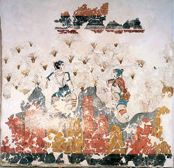 The "Saffron-gatherers": fresco found at Akrotiri on the island of Santorini.