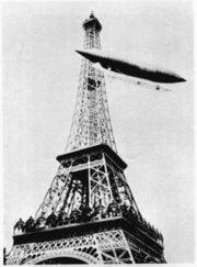 Santos-Dumont #6 rounding the Eiffel Tower, winning the Deutsch Prize in 1901.