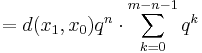 = d(x_1, x_0)q^n \cdot \sum_{k=0}^{m-n-1} q^k