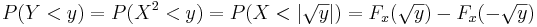 P(Y<y) = P(X^2<y)=P(X<|\sqrt{y}|)=F_x(\sqrt{y})-F_x(-\sqrt{y})