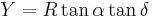 
Y = R \tan \alpha   \tan \delta \,
