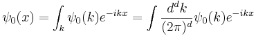 
\psi_0(x) = \int_k \psi_0(k) e^{-ikx} = \int {d^dk \over (2\pi)^d} \psi_0(k) e^{-ikx} 
