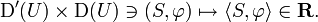 \mathrm{D}'(U) \times \mathrm{D}(U) \ni (S, \varphi) \mapsto \langle S, \varphi \rangle \in \mathbf{R}.