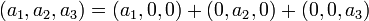  ( a_1 , a_2 , a_3) = ( a_1 ,0,0) + (0, a_2 ,0) + (0,0, a_3) \,