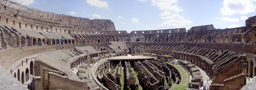 A panoramic view of the interior of the Colosseum.