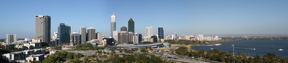 Panorama of the Perth foreshore from Kings Park taken in the afternoon.