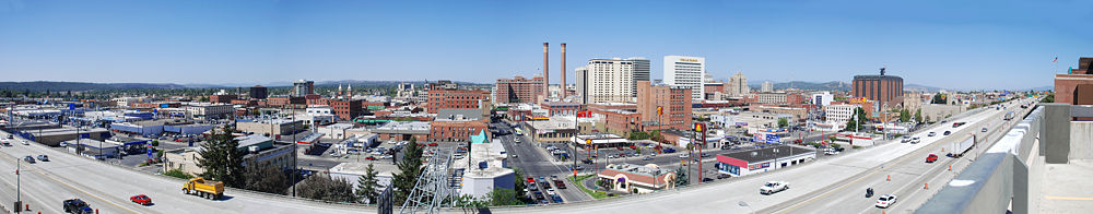 Panorama of Downtown Spokane looking north.  Taken from the Deaconess Medical Center parking garage