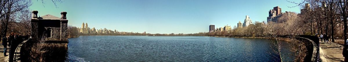 Panorama of Jacqueline Kennedy Onassis Reservoir at Central Park looking North