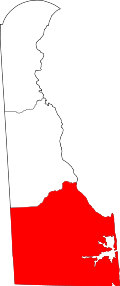 Map of Delaware highlighting Sussex County