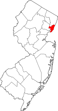 Map of New Jersey highlighting Hudson County