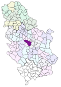 Location of Kragujevac within Serbia