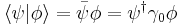 \langle\psi|\phi\rangle = \bar{\psi}\phi = \psi^{\dagger}\gamma_0\phi