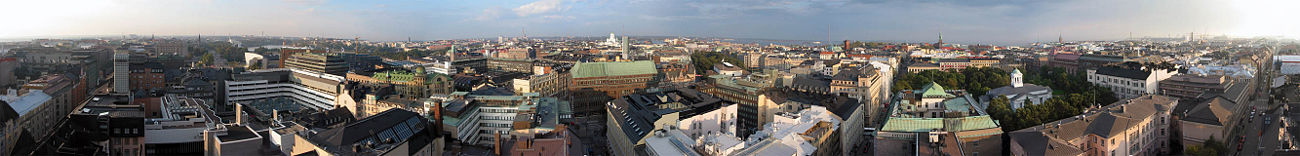 Helsinki panorama from Hotel Torni, a building famous for having been used by the Allied(Soviet) Control Commission in Helsinki after World War II. Torni, which means Tower in Finnish, is one of the highest buildings in the Helsinki cityscape.