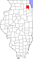 Map of Illinois highlighting DuPage County