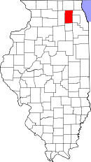 Map of Illinois highlighting Kane County