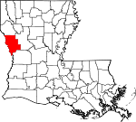 State map highlighting Sabine Parish