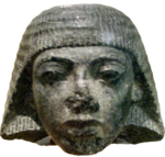 Stone head carving of Paramessu (Ramesses I), originally part of a statue depicting him as a scribe. On display at the Museum of Fine Arts, Boston.