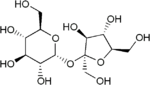 Comparison of the chemical structures of sucrose (top) and sucralose (bottom).