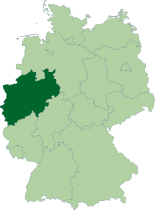 Map of Germany, location of North Rhine-Westphalia highlighted