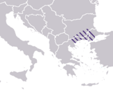 Byzantine province:  Macedonia excluded Thessaloniki and occupied only the Eastern part of the contemporary geographical area (approximate borders).