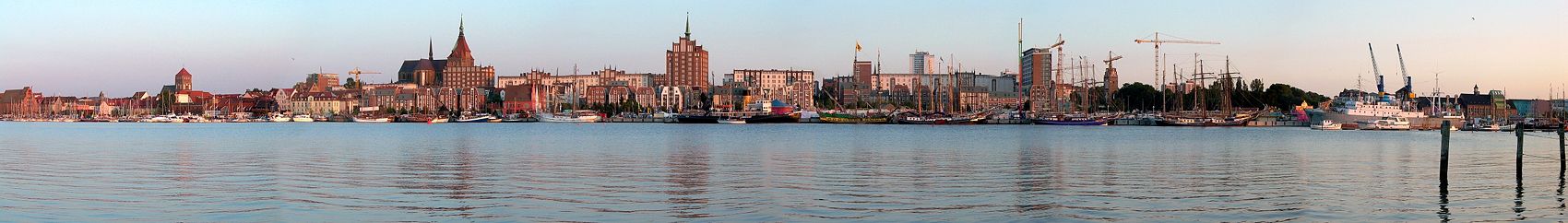 Panorama of Rostock from the bank of the Warnow river during the Hanse Sail