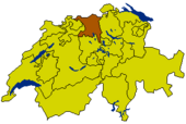 Map of Switzerland highlighting the Canton of Aargau