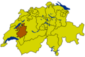 Map of Switzerland highlighting the Canton of Fribourg