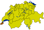 Map of Switzerland highlighting the Canton of Geneva