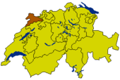 Map of Switzerland highlighting the Canton of Jura