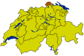 Map of Switzerland highlighting the Canton of Schaffhausen