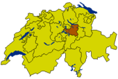 Map of Switzerland highlighting the Canton of Schwyz