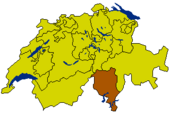 Map of Switzerland highlighting the Canton of Ticino