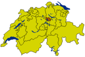 Map of Switzerland highlighting the Canton of Zug