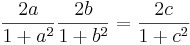 \frac{2a}{1+a^2} \frac{2b}{1+b^2}=\frac{2c}{1+c^2}