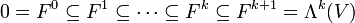 0 = F^0 \subseteq F^1 \subseteq \dotsb \subseteq F^k \subseteq F^{k+1} = \Lambda^k(V)