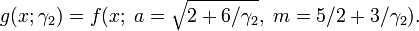 g(x; \gamma_2) = f(x;\; a=\sqrt{2+6/\gamma_2},\; m=5/2+3/\gamma_2). \!