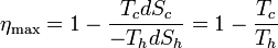 \eta_\text{max} = 1 - \frac{T_cdS_c}{-T_hdS_h} = 1 - \frac{T_c}{T_h}