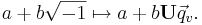 a + b\sqrt{-1} \mapsto a + b\mathbf{U}\vec{q}_v.