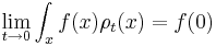 
\lim_{t\rightarrow 0} \int_x f(x) \rho_t(x) = f(0)
\,