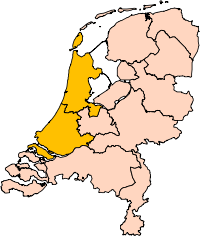 North and South Holland shown together within the Netherlands.