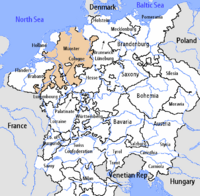 Map indicating the Lower Rhenish–Westphalian Circle of the Holy Roman Empire