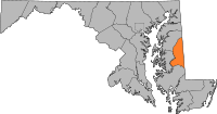 Map of Maryland highlighting Caroline County