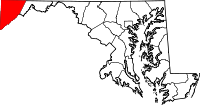 Map of Maryland highlighting Garrett County