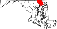 Map of Maryland highlighting Harford County